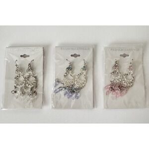 Y2K Crystal Chandelier Earrings Lot Silver Pink Blue Clear New Sealed